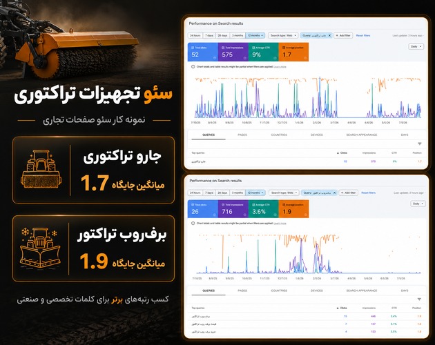 نمونه کار سئو جارو تراکتوری و برف روب تراکتور